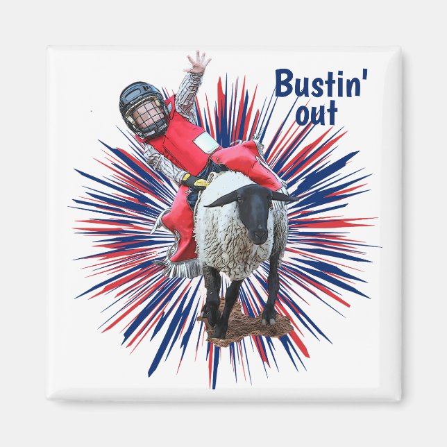 Western Rodeo Cowboy Cowgirl Mutton Busting Magnet (Vorne)