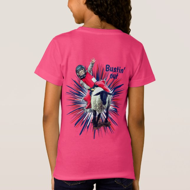 Western Rodeo Cowboy Cowgirl Mutton Busting T-Shirt (Rückseite)