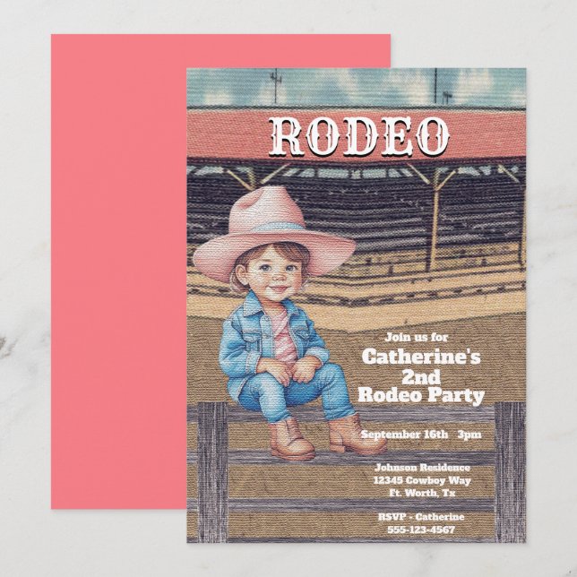 Western Rodeo Cowboy/Cowgirl Personalisiert Geburt Einladung (Vorne/Hinten)