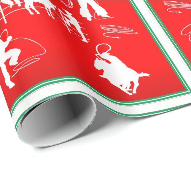 Western-Rodeo-Cowboy-Cowgirl-Roping Weihnachten Geschenkpapier (Rolleneckpunkt)