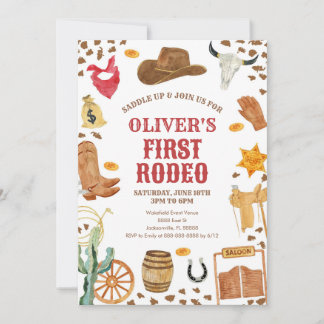 Western Rodeo Cowboy First Rodeo 1st Birthday Einladung