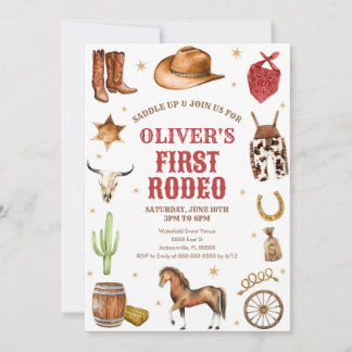 Western Rodeo Cowboy First Rodeo 1st Birthday Einladung