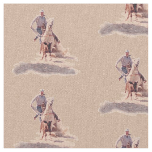 Western-Rodeo-Cowboy-Kalb-Roping Druck Stoff (Nahaufnahme)