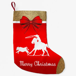 Western-Rodeo-Cowboy-Roping Rot Kleiner Weihnachtsstrumpf