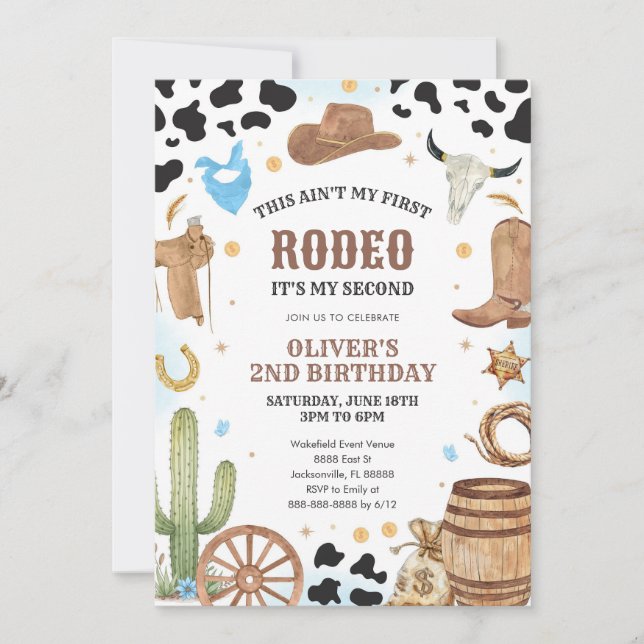 Western Rodeo Cowboy Second Rodeo 2nd Birthday Einladung (Vorderseite)