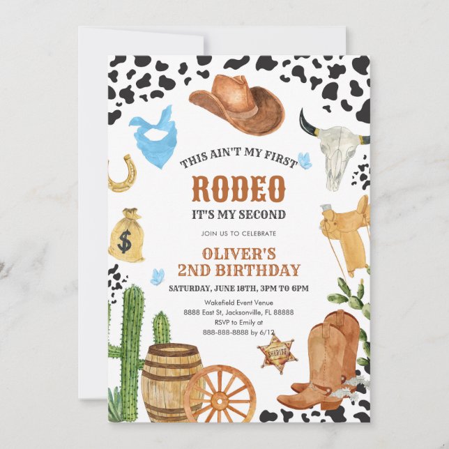 Western Rodeo Cowboy Second Rodeo 2nd Birthday Einladung (Vorderseite)