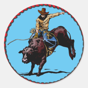 Western-Rodeo-Cowboy-Stier-Reiter Runder Aufkleber