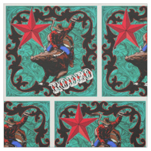 Western-Rodeo-Cowboy-Stier-ReitImitat-Leder Stoff