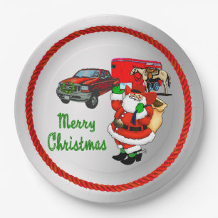 Western Rodeo Cowboy Truck Trailer Weihnachten Pappteller