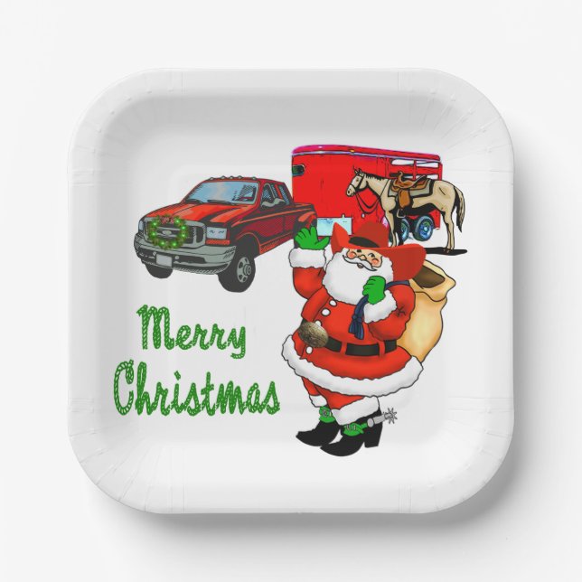 Western Rodeo Cowboy Truck Trailer Weihnachten Pappteller (Vorderseite)