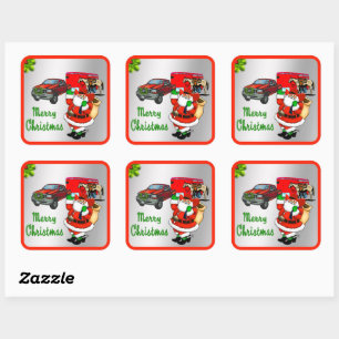 Western Rodeo Cowboy Truck Trailer Weihnachten Quadratischer Aufkleber