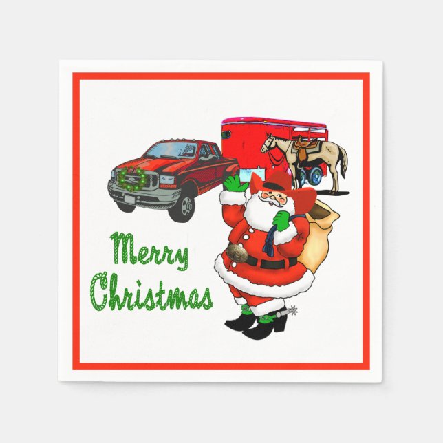 Western Rodeo Cowboy Truck Trailer Weihnachten Serviette (Vorderseite)