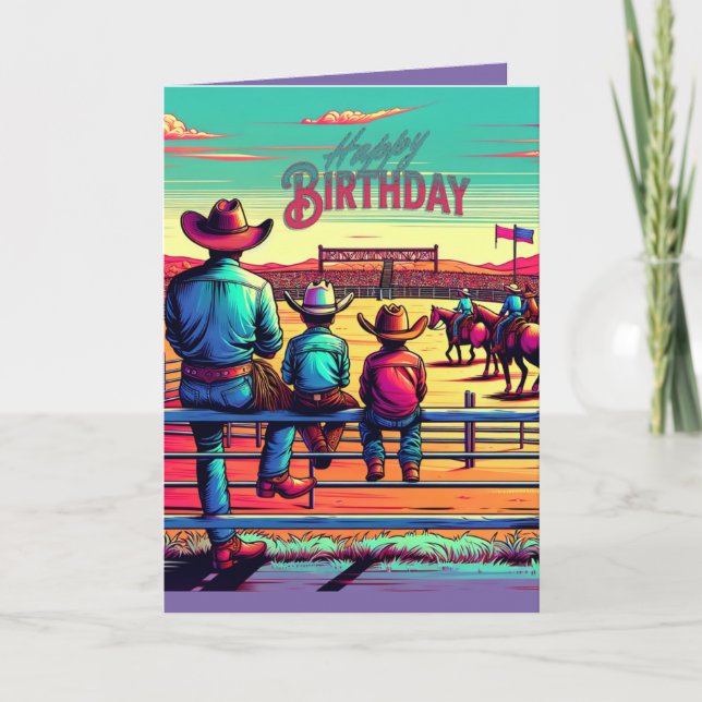 Western Rodeo Cowboys Personalisiert Geburtstag Karte (Vorderseite)