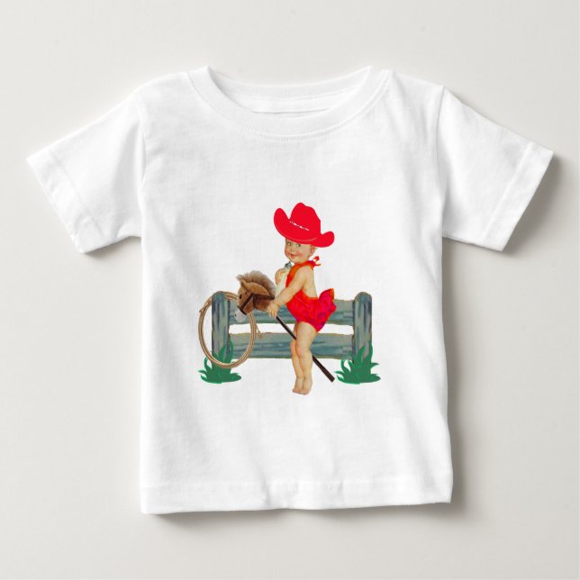 Western Rodeo Cowgirl am Stick Horse Baby T-shirt (Vorderseite)