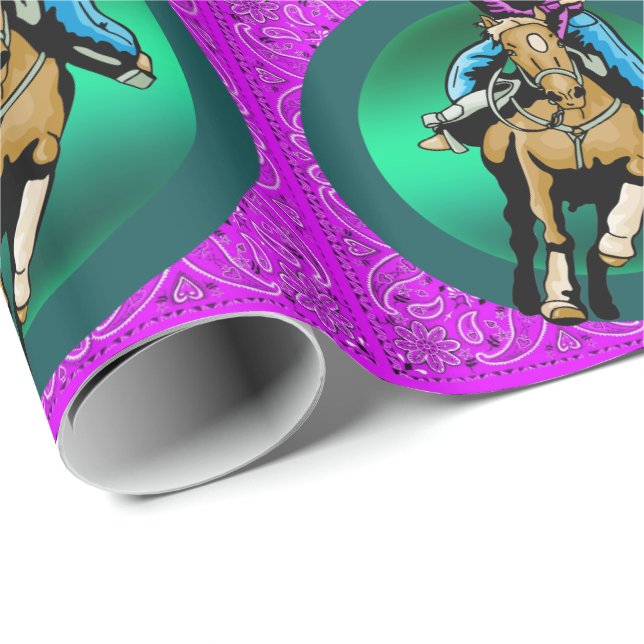 Western Rodeo Cowgirl auf dem Laufsteg Geschenkpapier (Rolleneckpunkt)