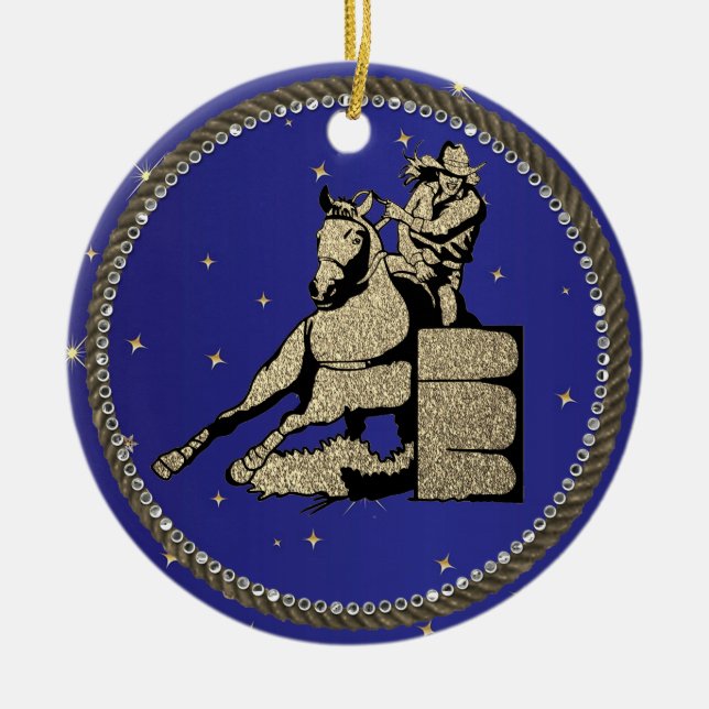 Western Rodeo Cowgirl Barrel Racing Keramik Ornament (Vorne)
