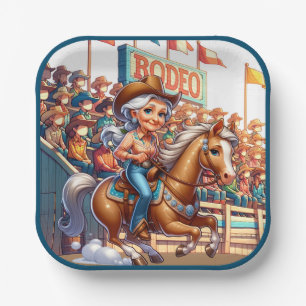 Western Rodeo Cowgirl Barrel Racing Pappteller