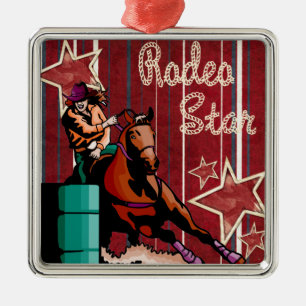 Western Rodeo Cowgirl Barrel Racing Rodeo Star Ornament Aus Metall