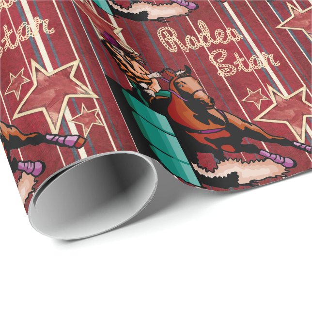 Western-Rodeo-Cowgirl-Fass, das Rodeo-Stern läuft Geschenkpapier (Rolleneckpunkt)
