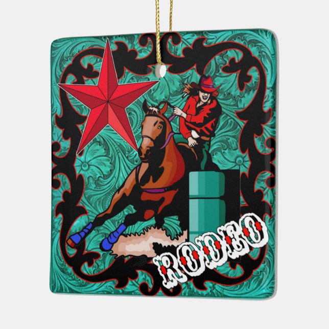 Western-Rodeo-Cowgirl-Fass, das Verzierung läuft Keramikornament (Links)