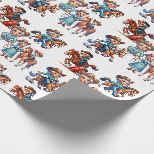 Western Rodeo Cowgirl mit Pferden und Kinderszenen Geschenkpapier