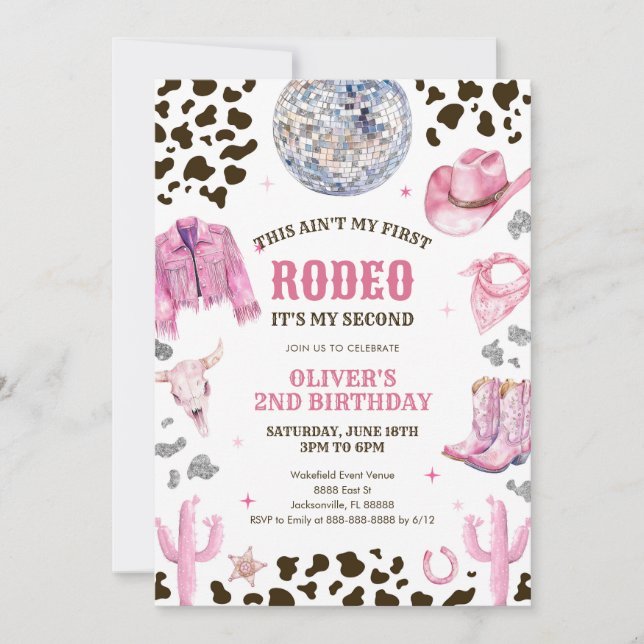 Western Rodeo Cowgirl Second Rodeo 2nd Birthday Einladung (Vorderseite)