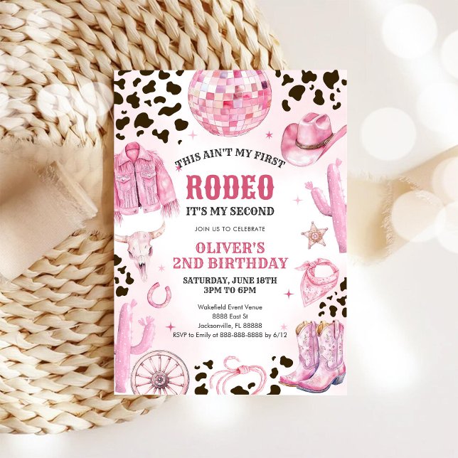 Western Rodeo Cowgirl Second Rodeo 2nd Birthday Einladung (Von Creator hochgeladen)