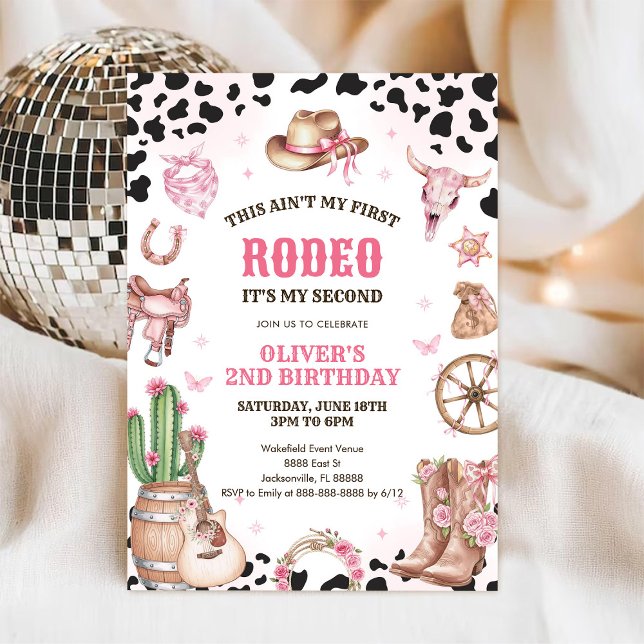 Western Rodeo Cowgirl Second Rodeo 2nd Birthday Einladung (Von Creator hochgeladen)