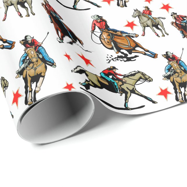 Western-Rodeo-Cowgirls auf Pferden Geschenkpapier (Rolleneckpunkt)