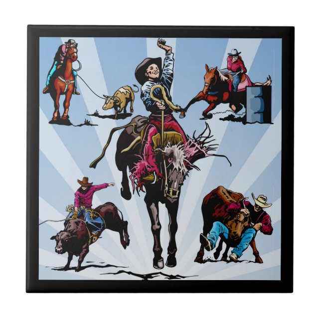 Western-Rodeo-Ereignis-Cowboy-Cowgirls Fliese (Vorderseite)
