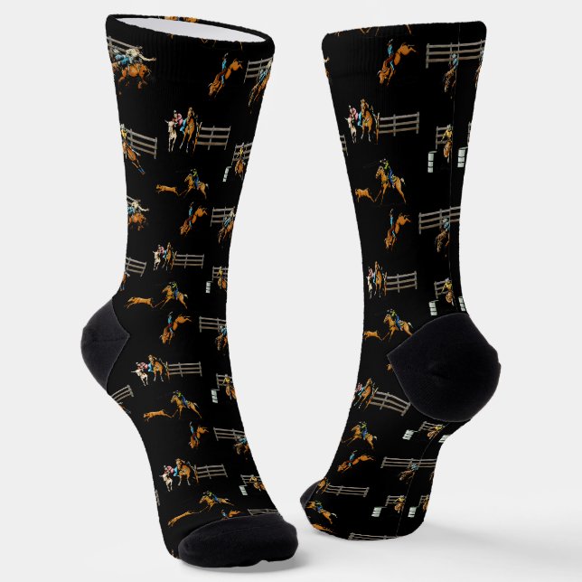 Western Rodeo Event Scene Cowboy Cowgirls Pferde Socken (Gewinkelt)