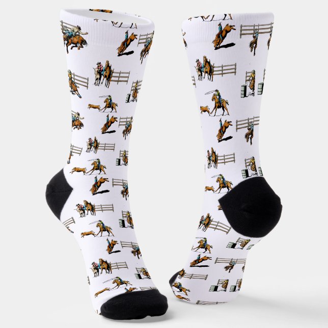 Western Rodeo Event Scene Cowboy Cowgirls Pferde Socken (Gewinkelt)