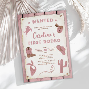Western Rodeo First Birthday Baby Girl Einladung