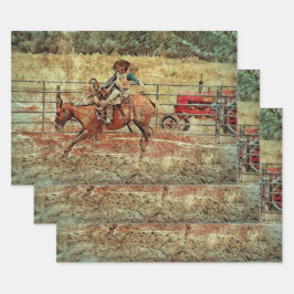 Western Rodeo Land Reiten Textur Geschenkpapier Set
