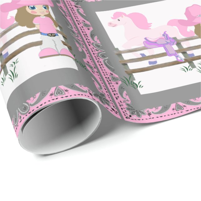Western Rodeo Little Cowgirl Horse Saddle Geschenkpapier (Rolleneckpunkt)