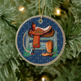 Western Rodeo Saddle Champion Son Keramik Ornament