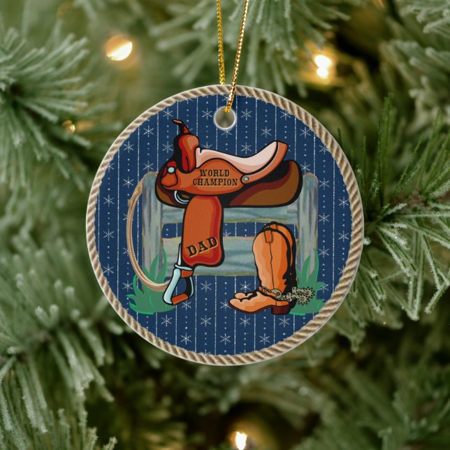 Western Rodeo Saddle Champion Vater Keramik Ornament (Baum)