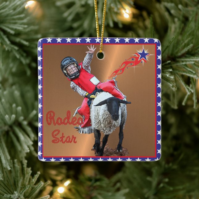 Western Rodeo Star Mutton Busting Kid Keramikornament (Baum)