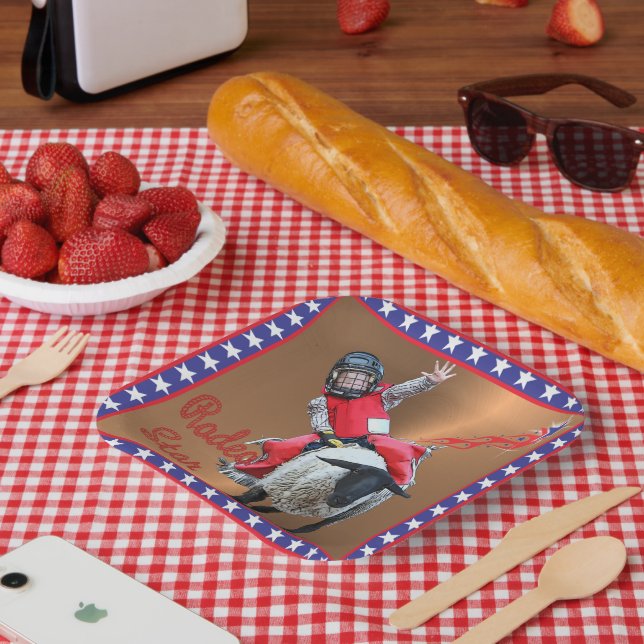 Western Rodeo Star Mutton Busting Kid Pappteller (Picknick)