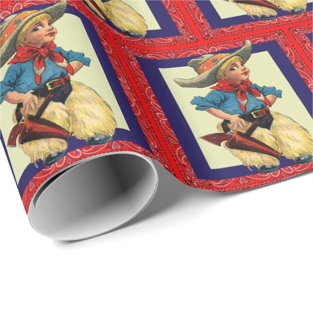 Western Rodeo Vintag Cowboy Kind Geschenkgutschein Geschenkpapier (Rolleneckpunkt)