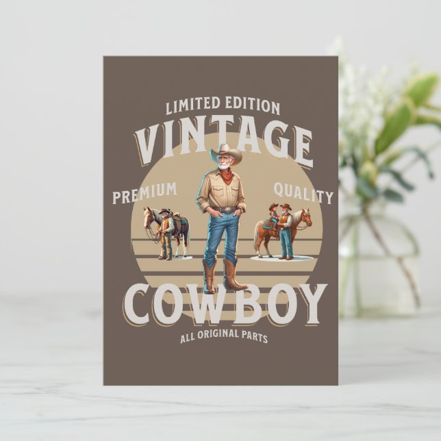 Western Rodeo Vintag Cowboy Party Einladung (Stehend Vorderseite)