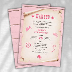 Western Rodeo Wollte Pink Girl Geburtstag Einladung