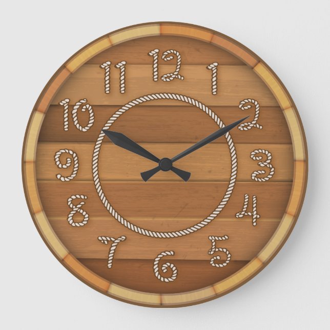 Western Rope Time Wood Beer Barrel Große Wanduhr (Vorderseite)