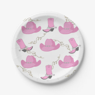 Western-rosa Cowboystiefel-und Hut-Cowgirl-Party Pappteller