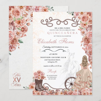 Western Rose Gold Princess Charra Quinceañera Einladung