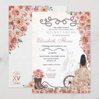 Western Rose Gold Princess Charra Quinceañera Einladung