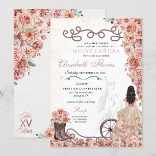 Western Rose Gold Princess Charra Quinceañera Einladung