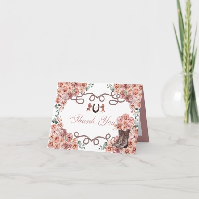 Western Rose Gold Quinceanera Danke Karte (Vorderseite)