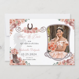 Western Rose Gold Quinceañera Save the Date Foto Einladung