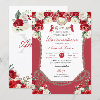 Western Rote Rosen Charro Cowgirl Quinceañera Einladung